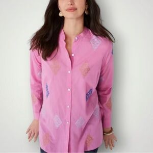 J. Jill Bright Pink Button Down Collared Shirt Embroidered Diamonds Size 3X